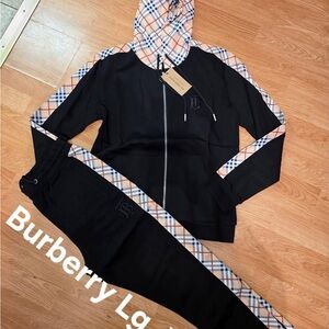 Burberry Black and Plaid Hoodie Set